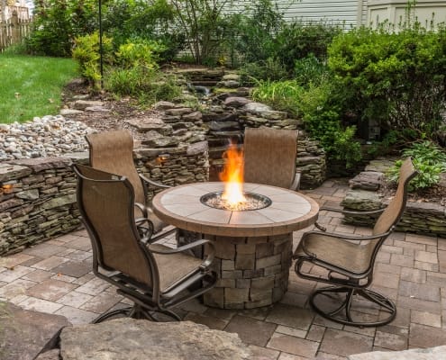 custom patio with fire pit