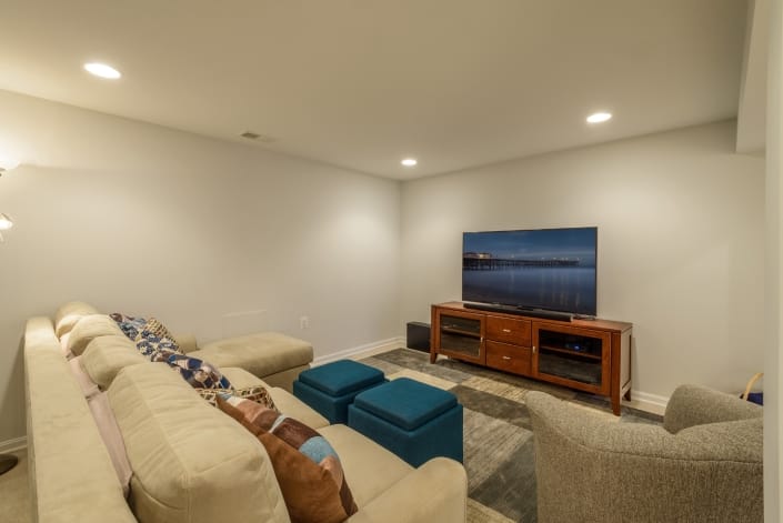 Annandale basement remodel with media area