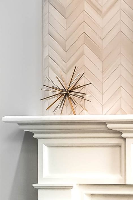 Living Room Fire Place with gold deco star, Fairfax, VA Foster Remodeling Solutions, chevron wall