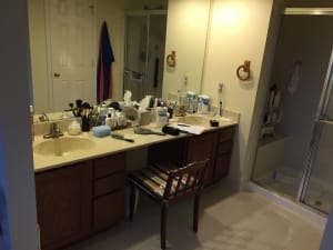 bathroom remodel, Centreville, VA double sinks, before photo1