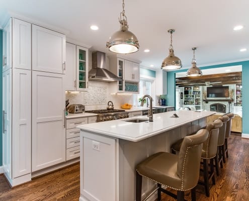 Kitchen remodel, Springfield, VA with custom installed pendant lighting and Pfister sink faucet