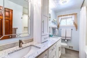 Springfield Bathroom remodel with Crystal cabinets in Maple and Silestone countertops