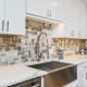 Kitchen Remodeling, Vienna, VA with Jim Bishop cabinets, Skyfall Basketweave Maze mosaic tile backsplash