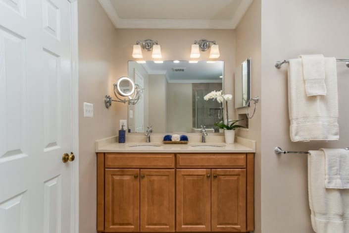 Aging in Place Bathroom Remodel Woodbridge with Waypoint cabinets in double bowl vanity