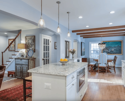 kitchen remodeling in Alexandria VA featuring custom island with Crystal Current cabinets