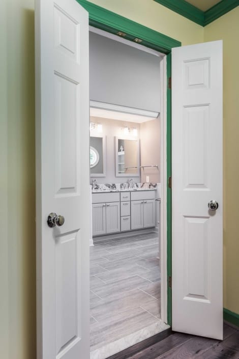 Fairfax Station Master Bath Remodel with double door entry and Creative Specialty hardware