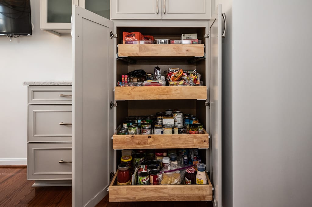 Pantry storage cabinet from Waypoint kitchen remodeling Alexandria, VA extra storage