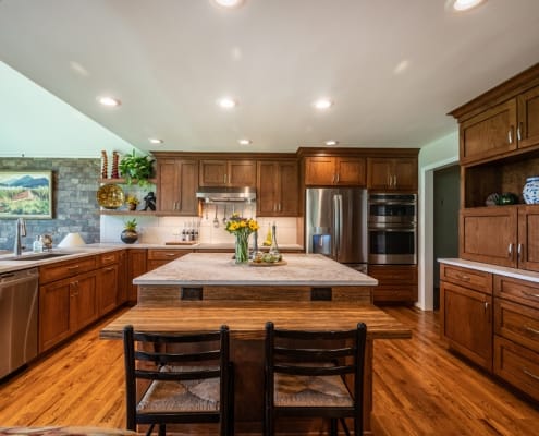 Falls Church Rustic Kitchen Remodel with Cherry cabinets and dark hardwood flooring