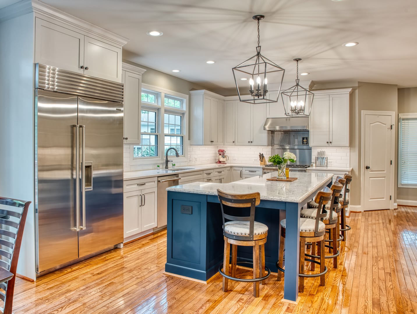 Custom kitchen remodel in Vienna VA with Crystal cabinetry and custom blue island