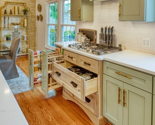 Kitchen remodel, Gainesville VA with custom Crystal cabinetry with pullout drawer for pots and pans, utensils and spices
