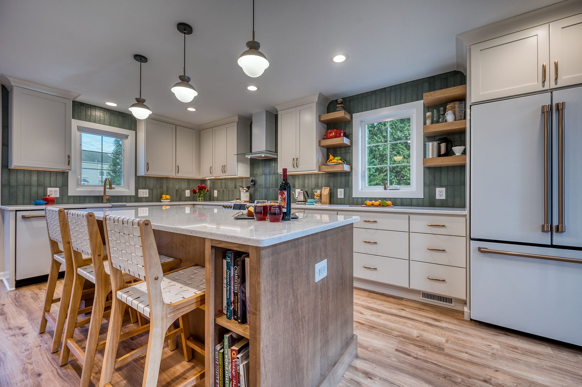 Kitchen remodeling featuring variegated Bedrosian concrete subway tile set in a stacked horizontal pattern in Fairfax, VA