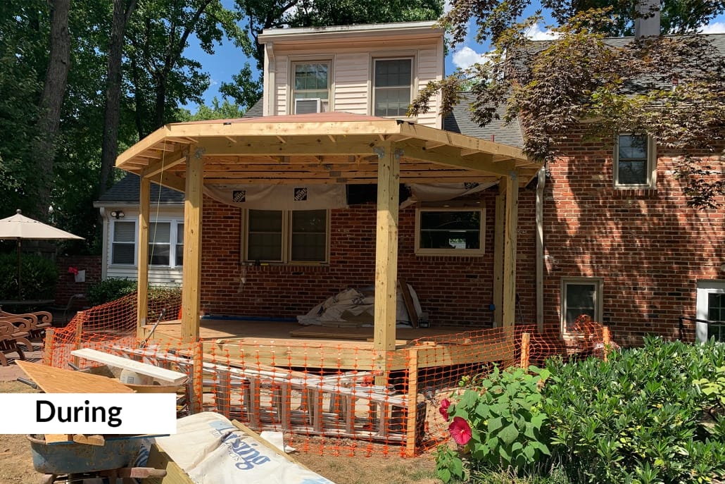 Porch addition during the project in Alexandria, VA