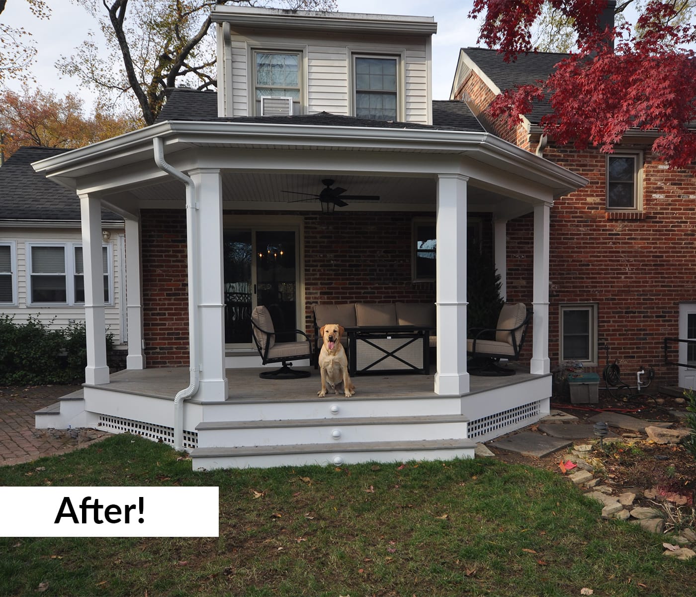 AFTER porch addition in Alexandria VA with dog enjoying his new spot
