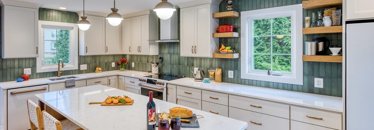 custom Fairfax, VA kitchen with wood island and green tones