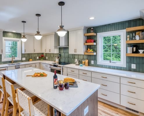custom Fairfax, VA kitchen with wood island and green tones