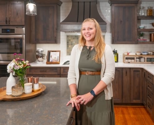 Fairfax Station kitchen remodel with designer, Cara. Also features Koch rustic beachwood cabinets in dark brown and Silestone countertops
