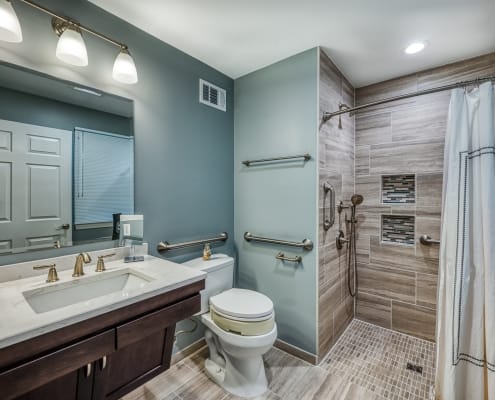 Springfield VA bathroom remodel, aging in place, grab bars, zero threshold shower
