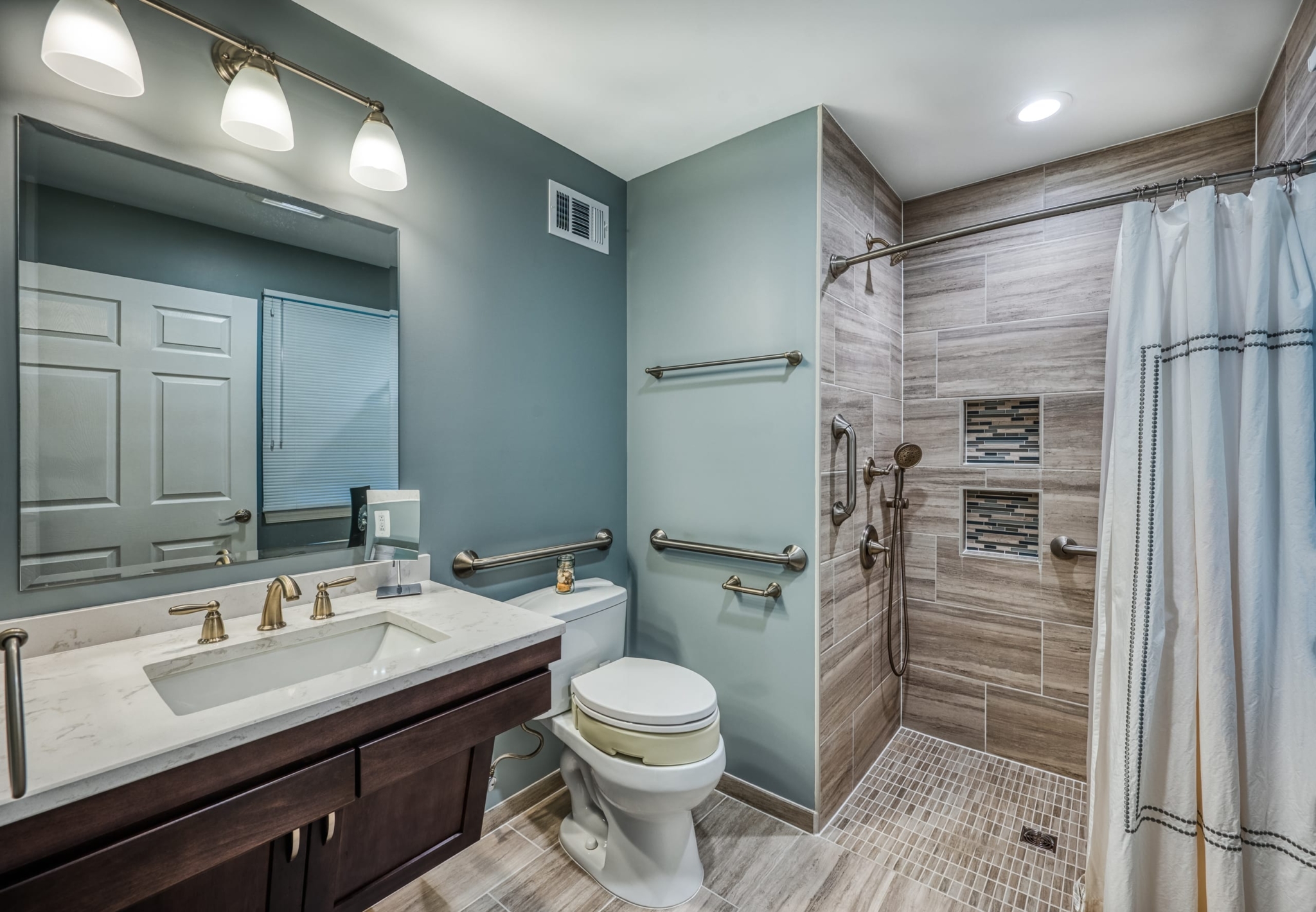 Springfield VA bathroom remodel, aging in place, grab bars, zero threshold shower