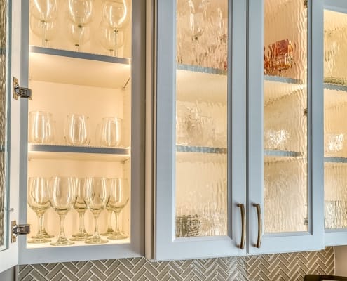 Annandale Kitchen remodel with Koch Imperial cabinets with glass inlay and lighting feature.