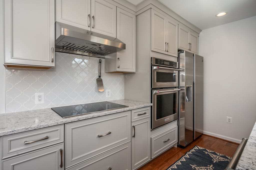 Kitchen remodel, galley style, Alexandria, VA with Waypoint cabinets, Top Knob hardware and Silestone countertops