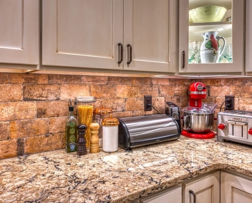 kitchen remodeling, Leesburg, VA with Mediterranea Chicago brick backsplash and Cambria quartz countertops