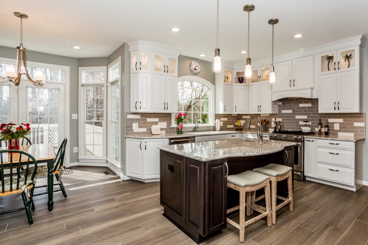 Springfield, VA, custom kitchen remodel with Jim Bishop cabinets and island with Cambria countertops